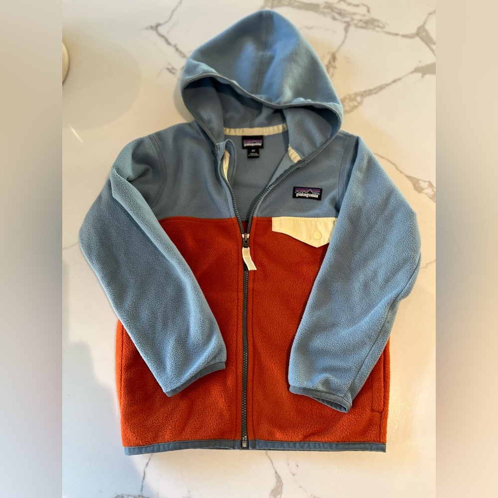 4T Patagonia Fleece Zip Hoodie 50% off retail -Blue/Burnt Orange/Off-White NWOT